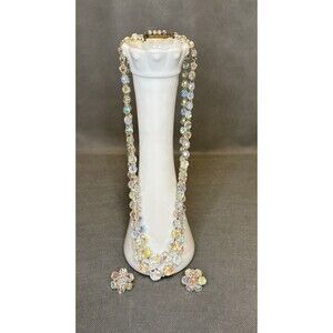 Crystal Glass Bead Necklace & Earrings GIULIANO FRATTI Milan Double Strand AB